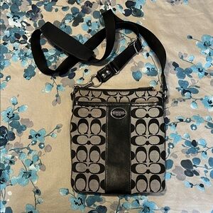 Coach Signature Black and Gray Crossbody Bag